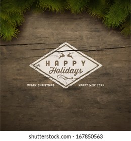 Painted holiday typography and Christmas fir tree