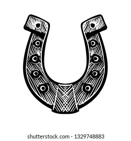 Painted horseshoe mascot. Vector illustration on white background