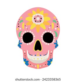 Painted human skull on white background. Mexico's Day of the Dea