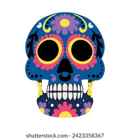 Painted human skull on white background. Mexico's Day of the Dea