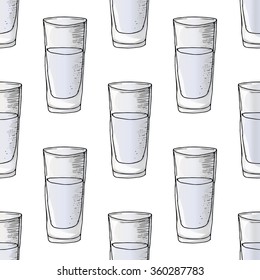 Painted illustration with drinks. The glass of water. Seamless pattern.