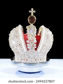A painted image of great Imperial crown of Empire.  A drawing for interior decoration. Artwork on canvas.