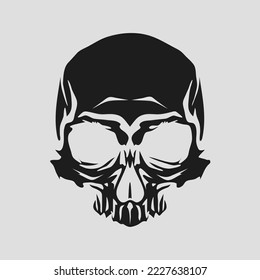 Una imagen pintada de un cráneo humano. Estilo de caricatura. objeto aislado. Imagen monocroma. Estilo de contorno tachado en blanco y negro. Ilustración vectorial.