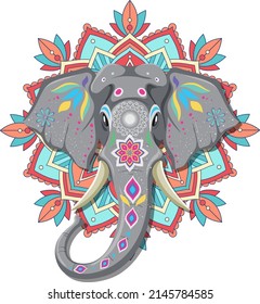 Painted Indian elephant on white background illustration