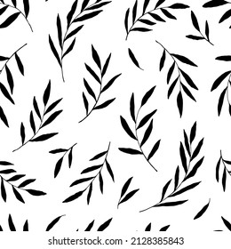 Painted laurel leaves. A light pattern of sprigs with leaves. Fine plant pattern for wallpaper, textiles, linens, and wrapping paper 
