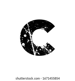 Painted letter C. Grunge alphabet font. Abstract handmade sans serif typeface. Distress textured abc. Ink splatter surface trace. Vector stock illustration EPS 10. Isolated on white.