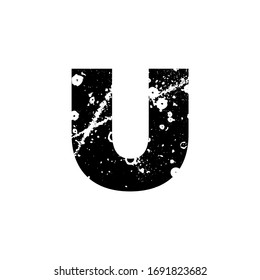 Painted letter U. Grunge alphabet font. Abstract handmade sans serif typeface. Distress textured abc. Ink splatter surface trace. Vector stock illustration EPS 10. Isolated on white.