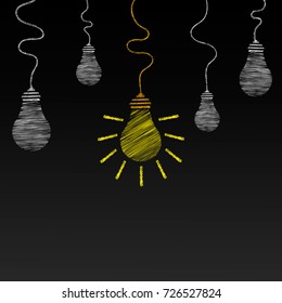 Painted light bulb and painted glowing light bulb, vector illustration