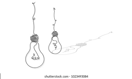 painted light bulbs, in the style of a soft, continuous line in the form of wire, for the interior, design, advertising, ideas, icons. vector sketch