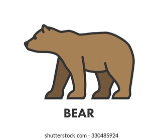 Painted line figure of bear. Vector outline symbol for web and design
