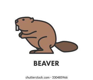 Painted line figure of beaver. Vector outline symbol for web and design
