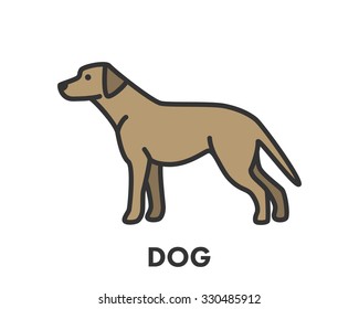 Painted line figure of dog. Vector outline symbol for web and design