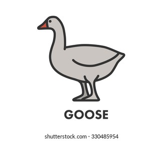 Painted line figure of goose. Vector outline symbol for web and design