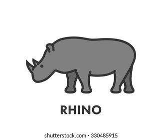 Painted line figure of rhino. Vector outline symbol for web and design