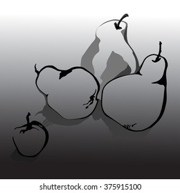 painted lines and blots still life with pears