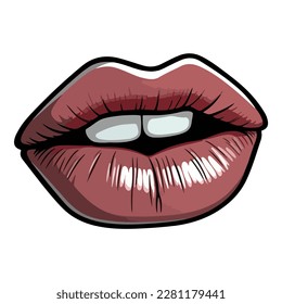 Painted Lips Flat Icon Isolated On White Background