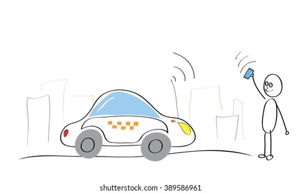 painted man calls a taxi using internet technology/Taxi Internet service