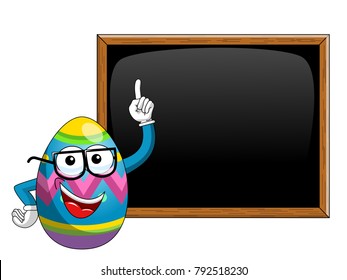 Painted mascot easter egg teacher nerd glasses blank balckboard or chalkboard isolated