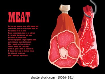 Painted meat hanging on a hook