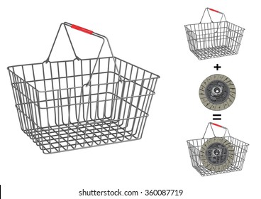 Panier métallique peint sur fond blanc isolé. Le panier peint vous permet de déplacer des objets à l'intérieur. Panier d'achat image vectorielle. Le shopping se compose de plusieurs parties.