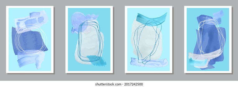 Painted minimal canvas vector collection. Watercolor splats texture. Scandinavian style frames. Cool house decor templates. Brush stroke elements.