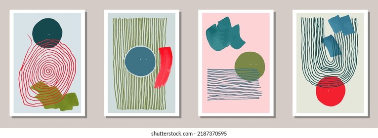Painted minimal covers vector collection. Watercolor splats backgrounds. Japanese style frames. Youth artistic cover layouts. Doodle elements.