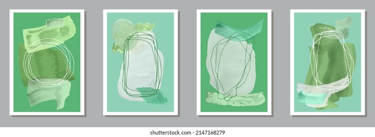 Malerische minimalistische Banner Vektorgrafik. Aquarellfarben blendet Collage. Skandinavische Drucke. Coole Bannerlayouts. Doodle-Elemente.