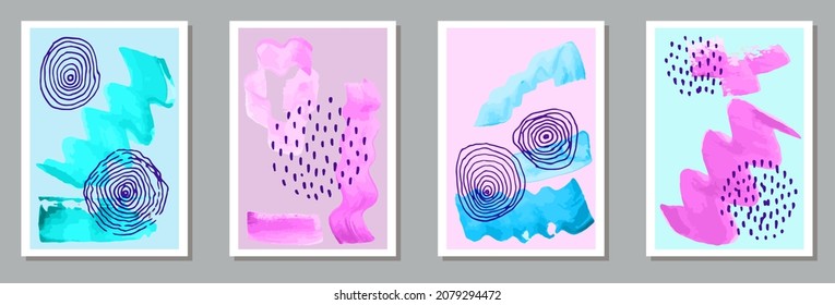 Painted modern banners vector collection. Watercolor spots texture. Scandinavian style prints. Cool artwork layouts. Scribble elements.