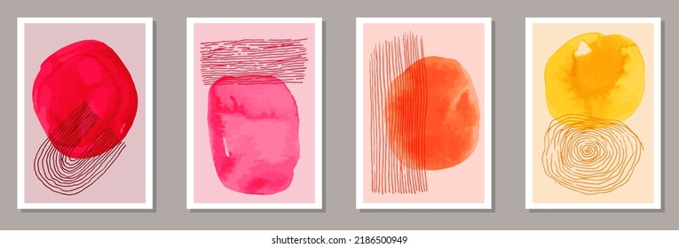 Painted modern banners vector set. Watercolor smears collage. Chinese style frames. Stylish banner templates. Brush stroke elements.