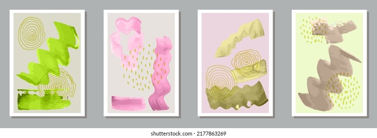 Painted modern covers vector collection. Watercolor blots patterns. 50s style prints. Cool banner templates. Doodle elements.
