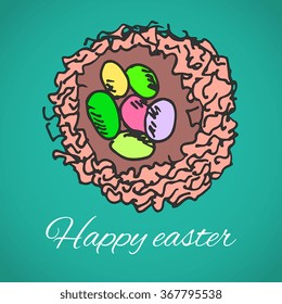 painted nest with colored eggs