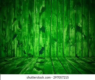 painted old wooden wall. green room, vector