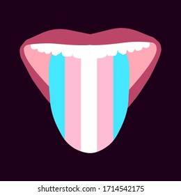 painted open mouth and tongue sticking out painted with transgender flag colors on a black background. LGBT Symbols