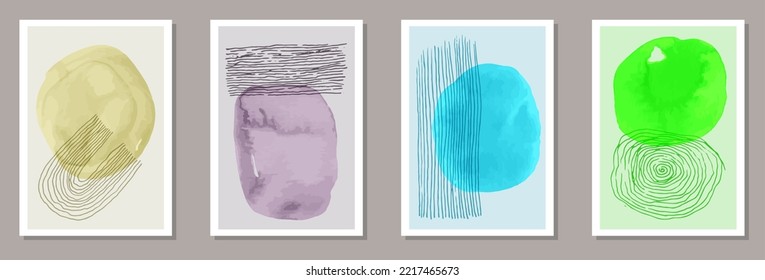 Painted original canvas vector set. Watercolor smears collage. Scandinavian style prints. Stylish banner layouts. Brush stroke elements.