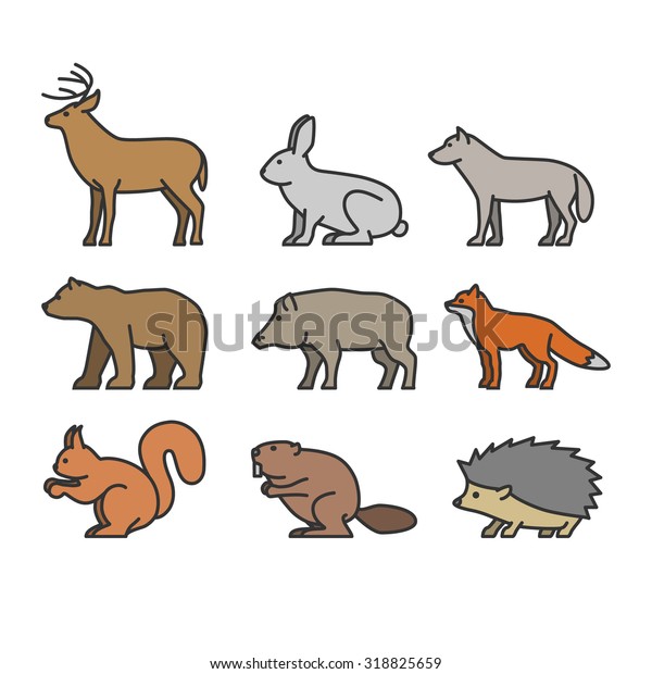 Painted Outline Figures Forest Animals Vector Stock Vector (Royalty ...