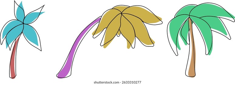 A painted palm tree in three versions.