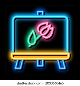 painted picture flower neon light sign vector. Glowing bright icon painted picture flower sign. transparent symbol illustration