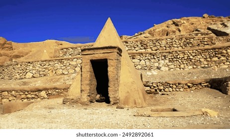 Un cuadro pintado de las pirámides en Egipto.  Un dibujo para la decoración de interiores. Obra de arte sobre lienzo.