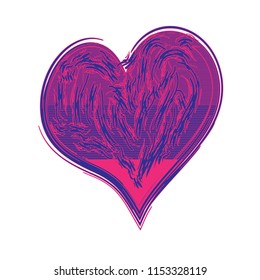 Painted Picturesque Heart Vector Illustration. The original image of the heart, the connection of graphics and painting. Magenta, blue pink colors. Perfect for cover, poster, print