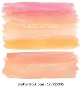 Painted Pink And Orange Ombre Watercolor Vector Background. 