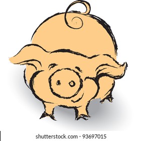 painted pink pig on a white background