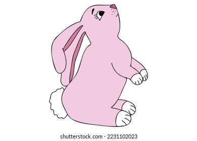 Painted pink rabbit with white paws, designed for New Year, Christmas, cards, clothes and fabric printing, printing and can be used in various occasions