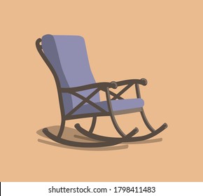 painted purple rocking chair with brown body with shadow on orange background