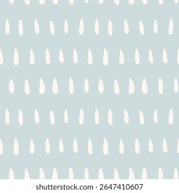 Painted rain waterdrops forming a minimalist simple design in colors of off white on sky blue Abstract seamless vector pattern. Great for home decor, fabric, wallpaper, gift wrap, stationery,packaging