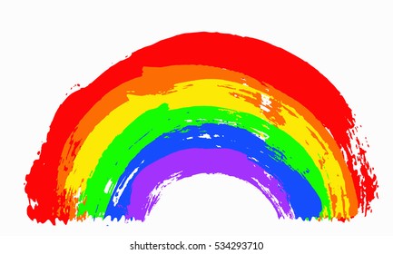 Painted Rainbow. Hand drawn illustration. Grunge brush strokes design element. Unusual vector. Childish funny style.