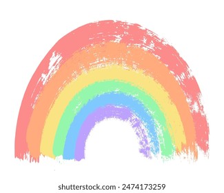Gemalte Regenbogen-Illustration. Pinselstrich Halbkreise von roten, orangen, gelben, grünen, blauen und lila Farben. Lustiges Kinder-Design. 