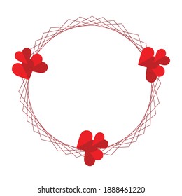 Painted red circle with hearts on a white background. Postcard for the holiday (Mother's Day, Easter, birthday, congratulations, Valentine's Day). Place for writing (letters).
