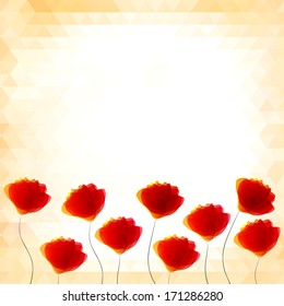 Painted red flowers. Valentine's day card with beautiful flowers 