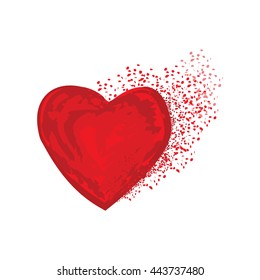 Painted red heart with splashes . Element of your design.Vector illustration.