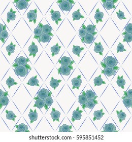 Painted rose flowers seamless pattern. Vector background with small cute rose flowers over a neutral background.